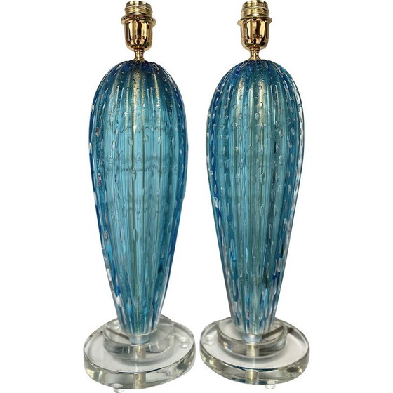 Image 1 of Paire de lampes vintage en verre de Murano par Toso, 1980