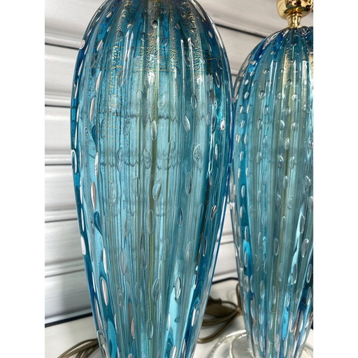 Paire de lampes vintage en verre de Murano par Toso, 1980