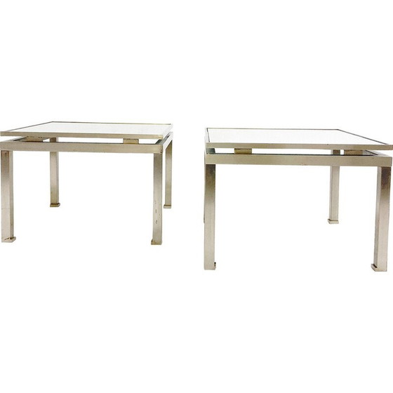 Image 1 of Paire de tables d'appoint vintage en métal et verre, Italie 1970