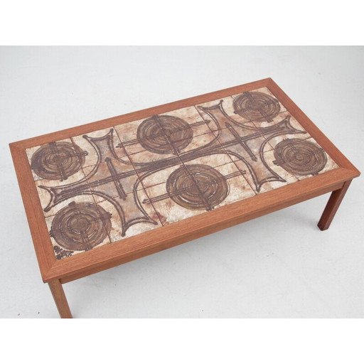 Table basse vintage scandinave en teck et céramique