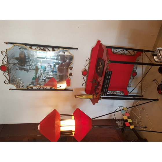 Image 1 of Coiffeuse vintage avec miroir et petit meuble italien 1950s