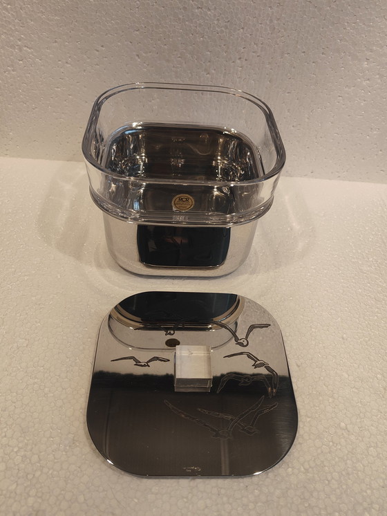 Image 1 of Seau à glace en verre et acier par Roberto Sambonet, années 1980