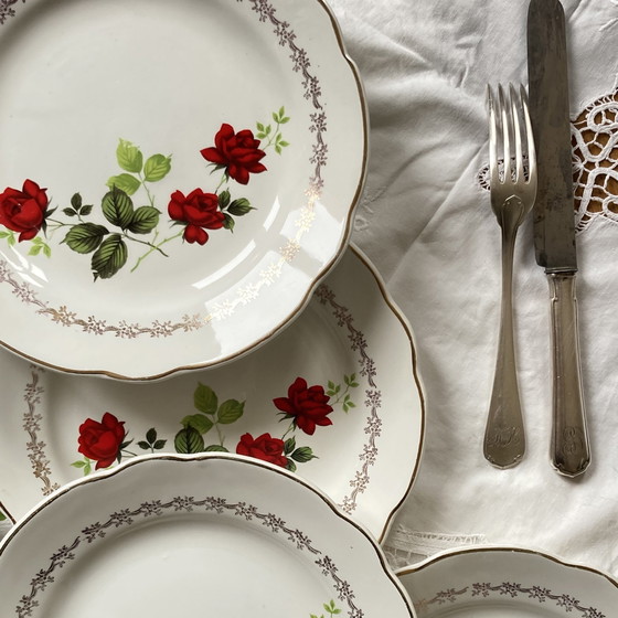 Image 1 of Lot De 6 Assiettes Plates Faïence Ancienne Manufacture Française De Sarreguemines