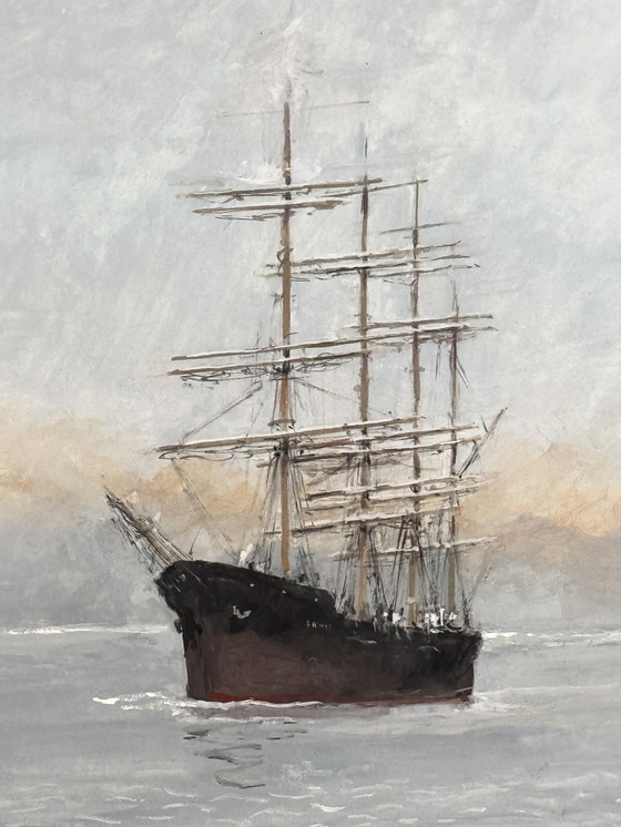 Image 1 of René Marie Dujardin - Magnifique Aquarelle D’Un Navire En Mer. 