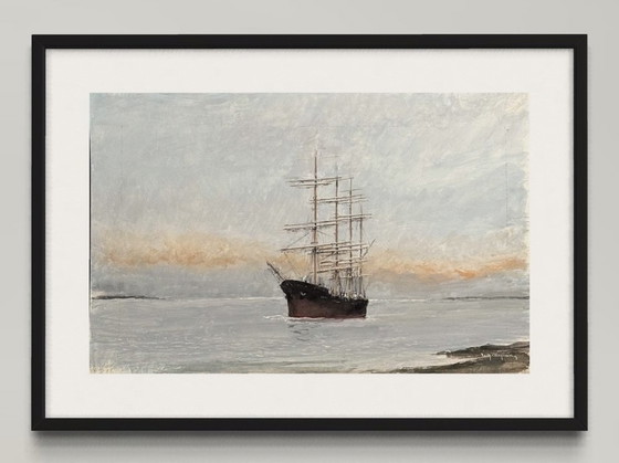 Image 1 of René Marie Dujardin - Magnifique Aquarelle D’Un Navire En Mer. 