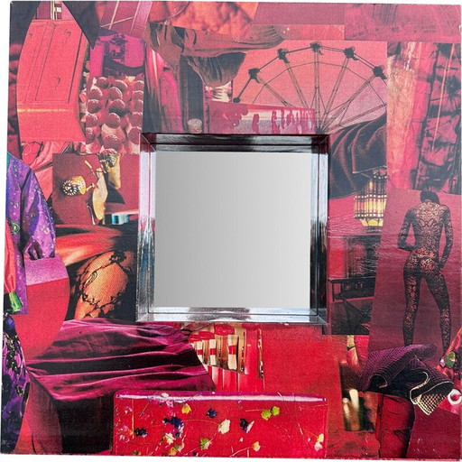 Miroir vintage recouvert d'un collage de papier