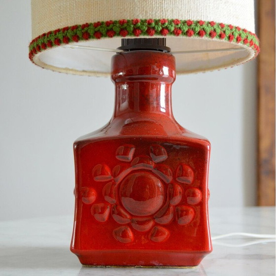 Image 1 of Lampe de table vintage en céramique rouge, Allemagne 1970