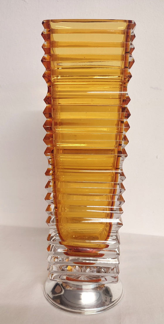 Image 1 of Vase Vintage en cristal avec base en argent