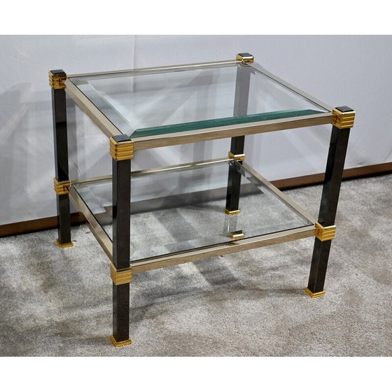 Image 1 of Bout de canapé vintage en laiton et verre, 1970