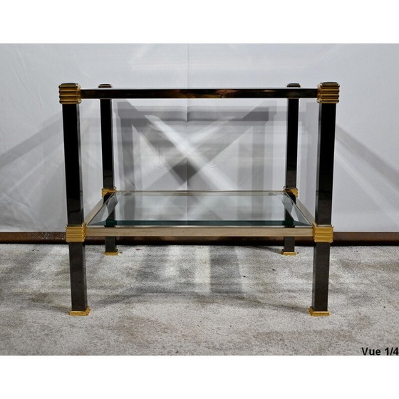 Image 1 of Bout de canapé vintage en laiton et verre, 1970