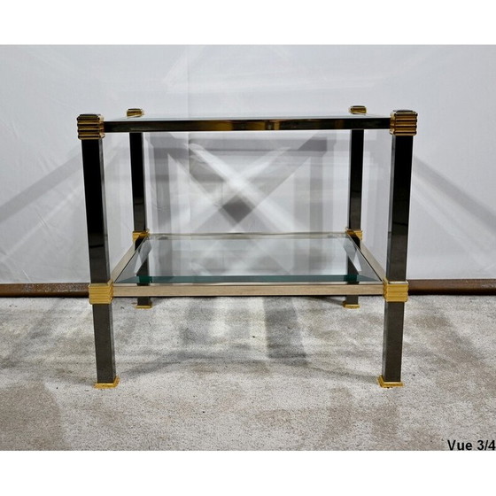 Image 1 of Bout de canapé vintage en laiton et verre, 1970
