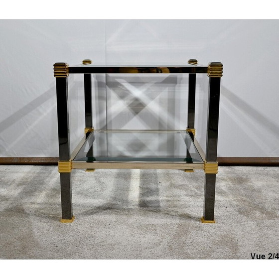 Image 1 of Bout de canapé vintage en laiton et verre, 1970