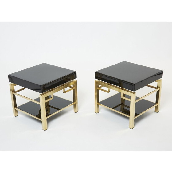 Image 1 of Paire de tables d'appoint vintage en laque noire et laiton par Guy Lefevre pour Maison Jansen, 1970