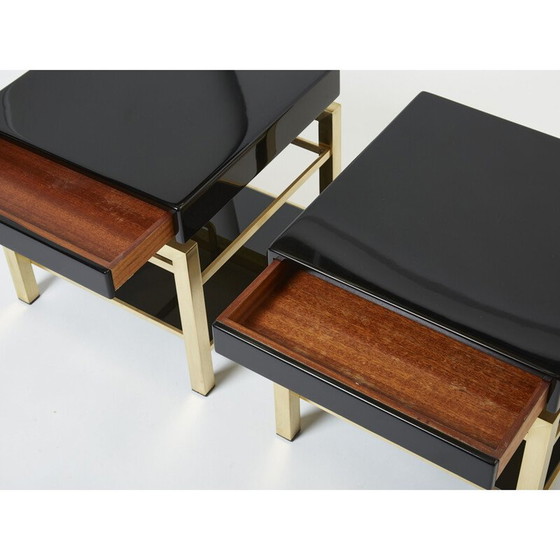 Image 1 of Paire de tables d'appoint vintage en laque noire et laiton par Guy Lefevre pour Maison Jansen, 1970