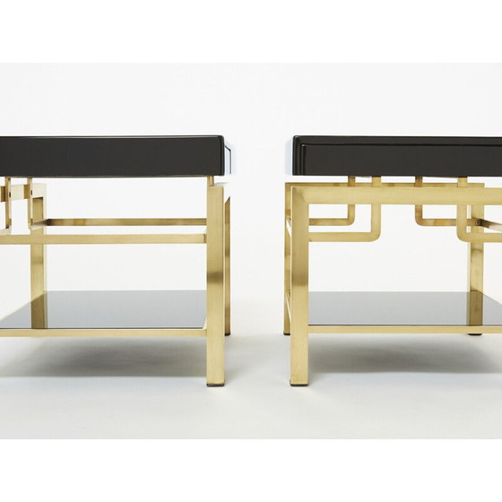 Image 1 of Paire de tables d'appoint vintage en laque noire et laiton par Guy Lefevre pour Maison Jansen, 1970