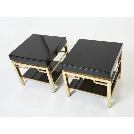 Image 1 of Paire de tables d'appoint vintage en laque noire et laiton par Guy Lefevre pour Maison Jansen, 1970