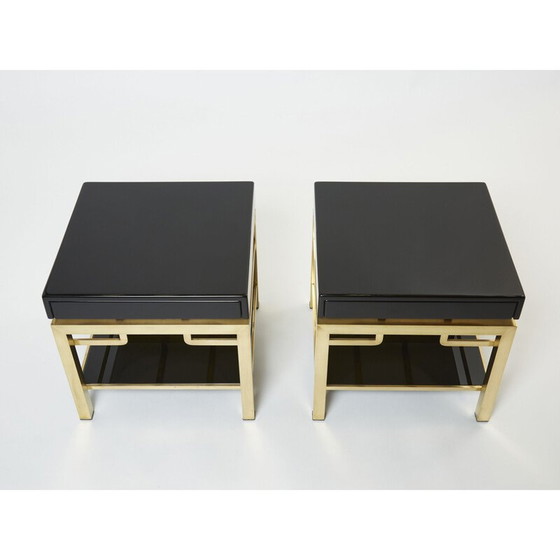 Image 1 of Paire de tables d'appoint vintage en laque noire et laiton par Guy Lefevre pour Maison Jansen, 1970