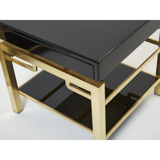 Image 1 of Paire de tables d'appoint vintage en laque noire et laiton par Guy Lefevre pour Maison Jansen, 1970