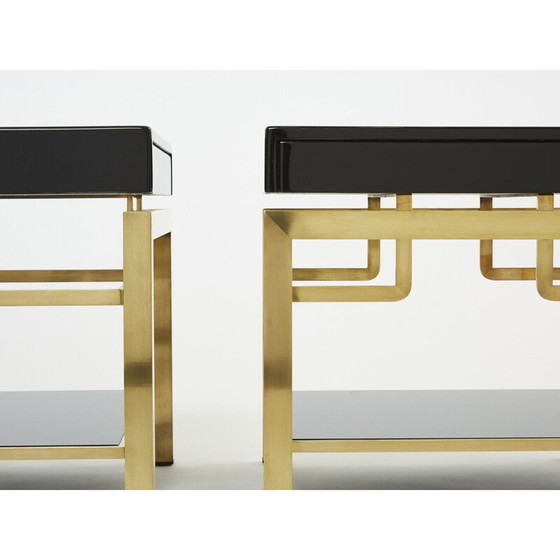 Image 1 of Paire de tables d'appoint vintage en laque noire et laiton par Guy Lefevre pour Maison Jansen, 1970