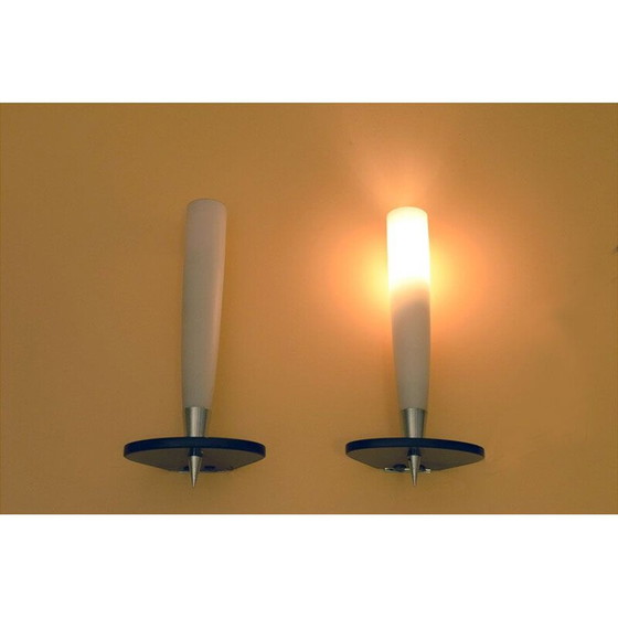 Image 1 of Paire d'appliques vintage en verre et laiton chromé, Italie 1950