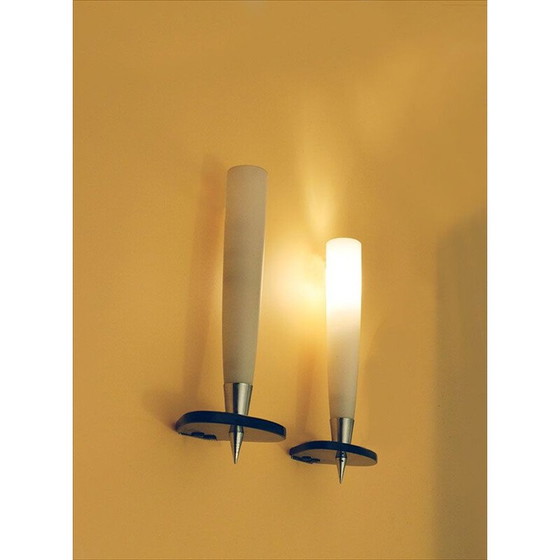 Image 1 of Paire d'appliques vintage en verre et laiton chromé, Italie 1950