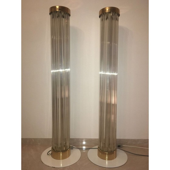 Image 1 of Paire de lampadaires d'art moderne en laiton et verre de Kamenicky Senov 1960
