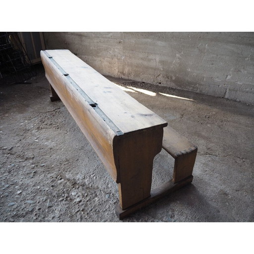 Banc d'école vintage en bois avec peinture d'origine, Tchécoslovaquie 1930