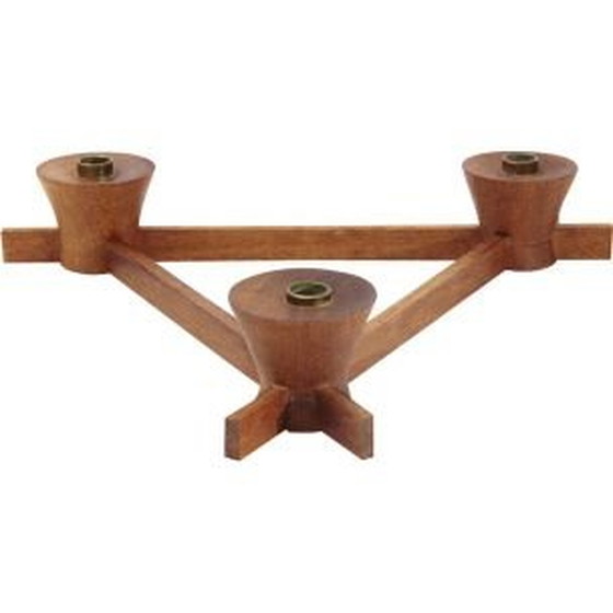 Image 1 of Chandelier triangulaire vintage en teck et laiton par Anri Form, 1960