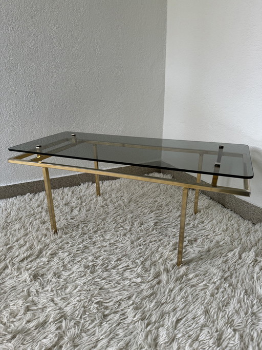 Table Basse Laiton Verre Fumé Années 60