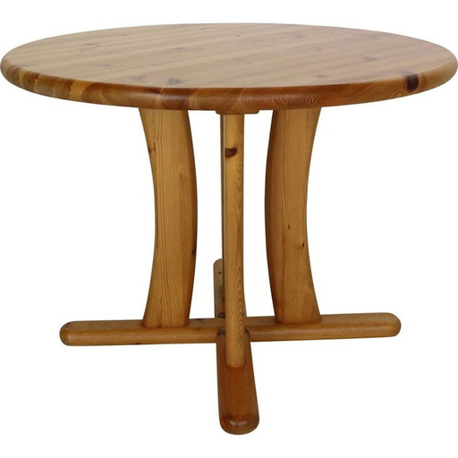 Table ronde vintage en bois de pin massif, Danemark 1970