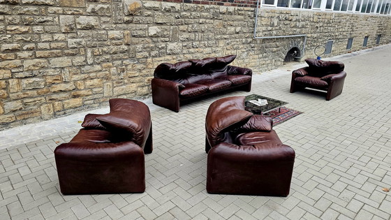 Image 1 of Cassina Maralunga Loft Studio Vintage Groupe de sièges Banquette en cuir Canapé en cuir Fauteuil en cuir