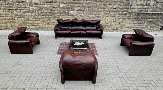 Image 1 of Cassina Maralunga Loft Studio Vintage Groupe de sièges Banquette en cuir Canapé en cuir Fauteuil en cuir