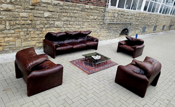 Image 1 of Cassina Maralunga Loft Studio Vintage Groupe de sièges Banquette en cuir Canapé en cuir Fauteuil en cuir