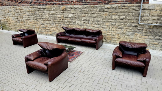 Image 1 of Cassina Maralunga Loft Studio Vintage Groupe de sièges Banquette en cuir Canapé en cuir Fauteuil en cuir