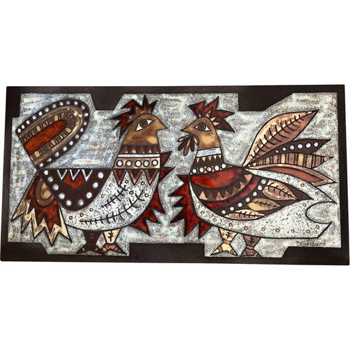 Assiette décorative rouge vintage de Max et Dominique Picard, 1960