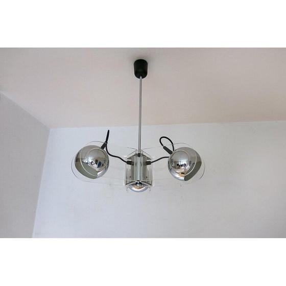 Image 1 of Lampe suspendue vintage avec trois abat-jour chromés, 1970