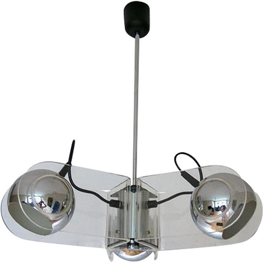Lampe suspendue vintage avec trois abat-jour chromés, 1970