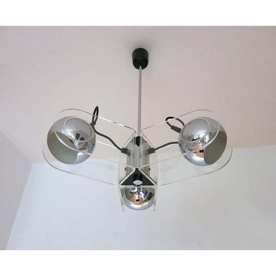 Image 1 of Lampe suspendue vintage avec trois abat-jour chromés, 1970