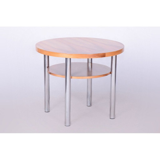 Table d'appoint vintage en acier et noyer par Mücke Melder, Tchécoslovaquie 1939