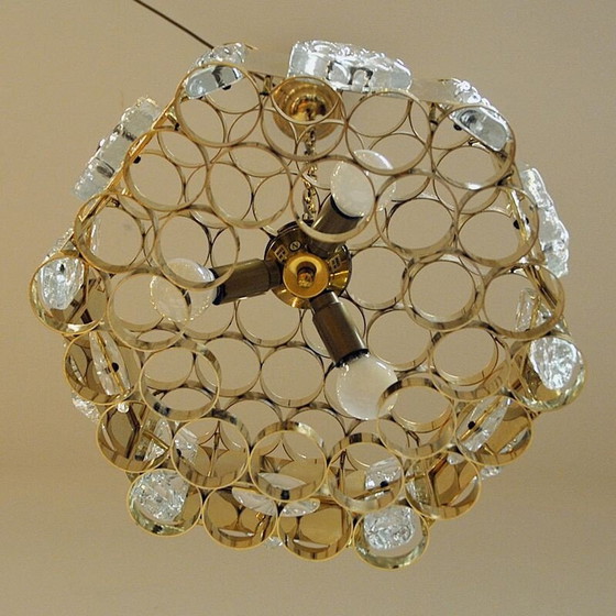 Image 1 of Lampe suspendue vintage en laiton et verre par As Metall, Norvège 1970