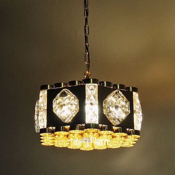 Image 1 of Lampe suspendue vintage en laiton et verre par As Metall, Norvège 1970