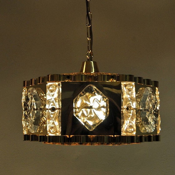 Image 1 of Lampe suspendue vintage en laiton et verre par As Metall, Norvège 1970
