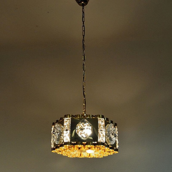 Image 1 of Lampe suspendue vintage en laiton et verre par As Metall, Norvège 1970