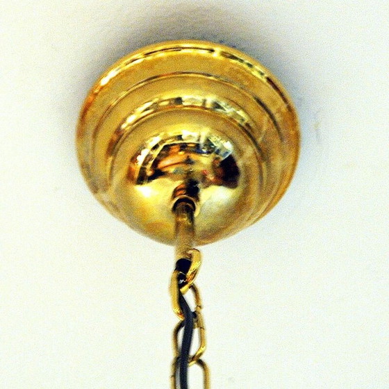 Image 1 of Lampe suspendue vintage en laiton et verre par As Metall, Norvège 1970