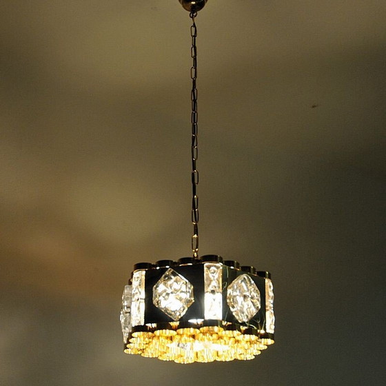 Image 1 of Lampe suspendue vintage en laiton et verre par As Metall, Norvège 1970