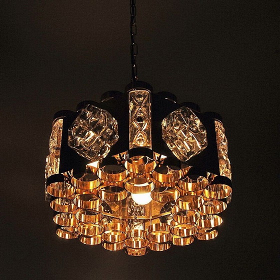 Image 1 of Lampe suspendue vintage en laiton et verre par As Metall, Norvège 1970