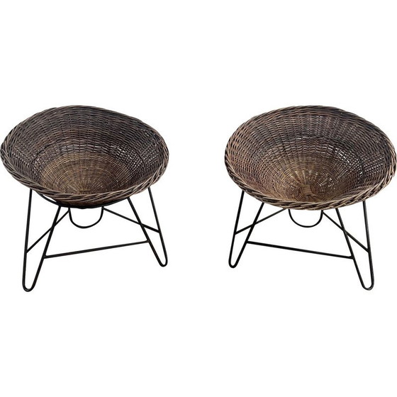 Image 1 of Paire de fauteuils vintage en osier, Angleterre 1990