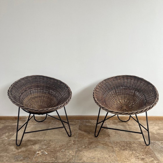 Image 1 of Paire de fauteuils vintage en osier, Angleterre 1990