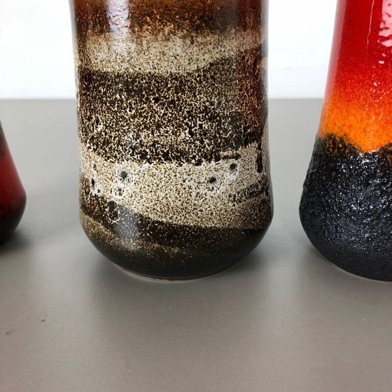 Image 1 of Ensemble de 3 vases en lave grasse vintage par Scheurich, Allemagne 1970
