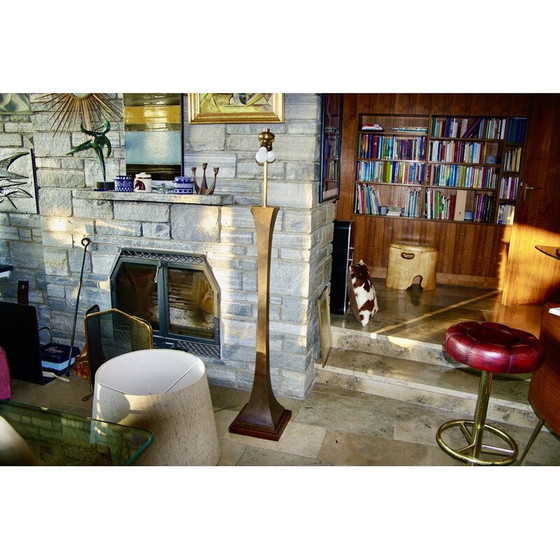 Image 1 of Lampadaire vintage en bronze et acajou par Stewart Ross pour Hansen Lighting, New York 1960